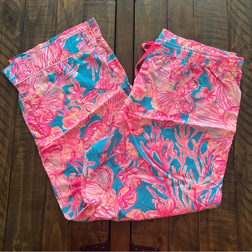 Lilly Pulitzer 100% Cotton Pj Pajama Pant Sparkling Blue Fan Tastic Xl